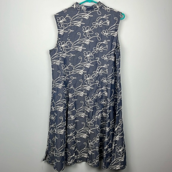 Sahalie large embroidered sleeveless collared a-line women’s dress 100% cotton - Picture 7 of 10